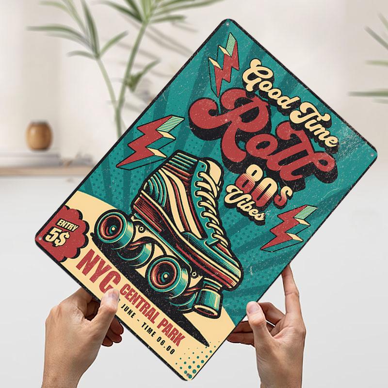 

Vintage Retro 80s Roller Skate Party Tinplate Poster Customized Wall Art Vintage Retro Metal Signs for Decoration Living Room 20x30cm（7.8x11.8inch）