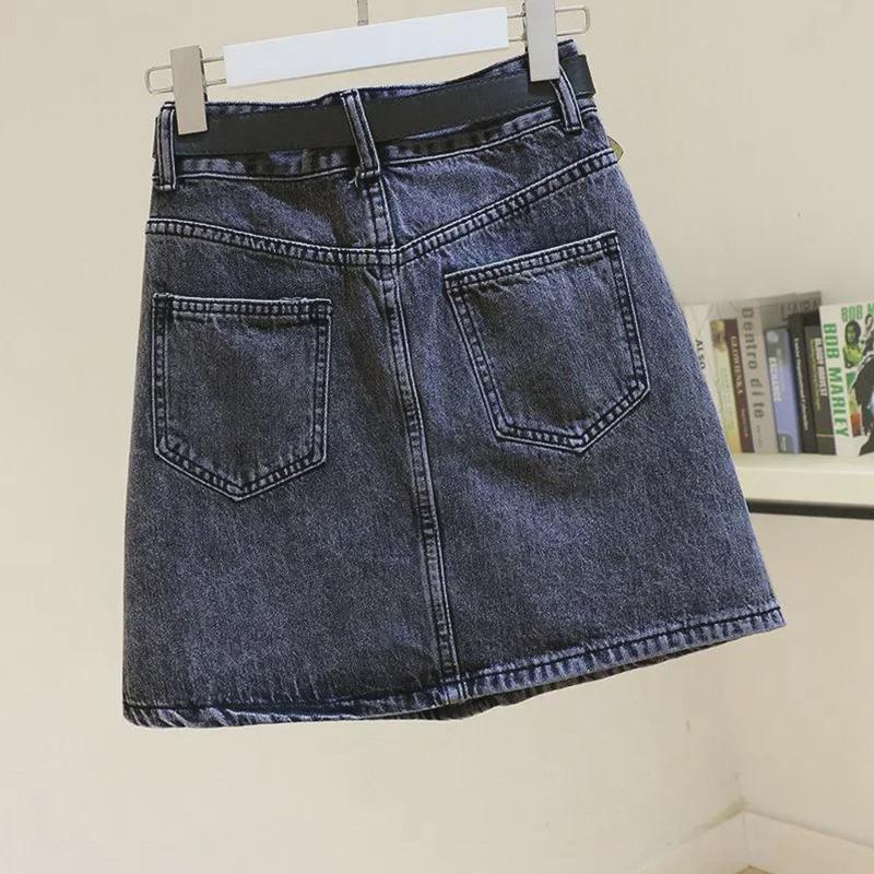 Black & Gray High-Waist A-Line Denim Mini Skirt - Korean Style, Summer Trend