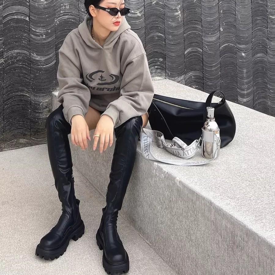 Stretch Over Knee Boots Sexy Spice Girls Thick Heel Leather Tall Boots Women's Winter 2025 Coat Boots