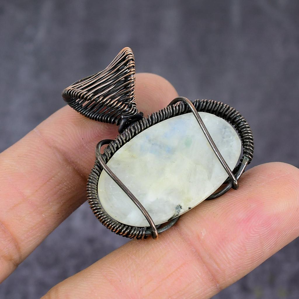 Moonstone Handmade Copper Wire Wrap Jewelry Pendant 1.50" T2F45