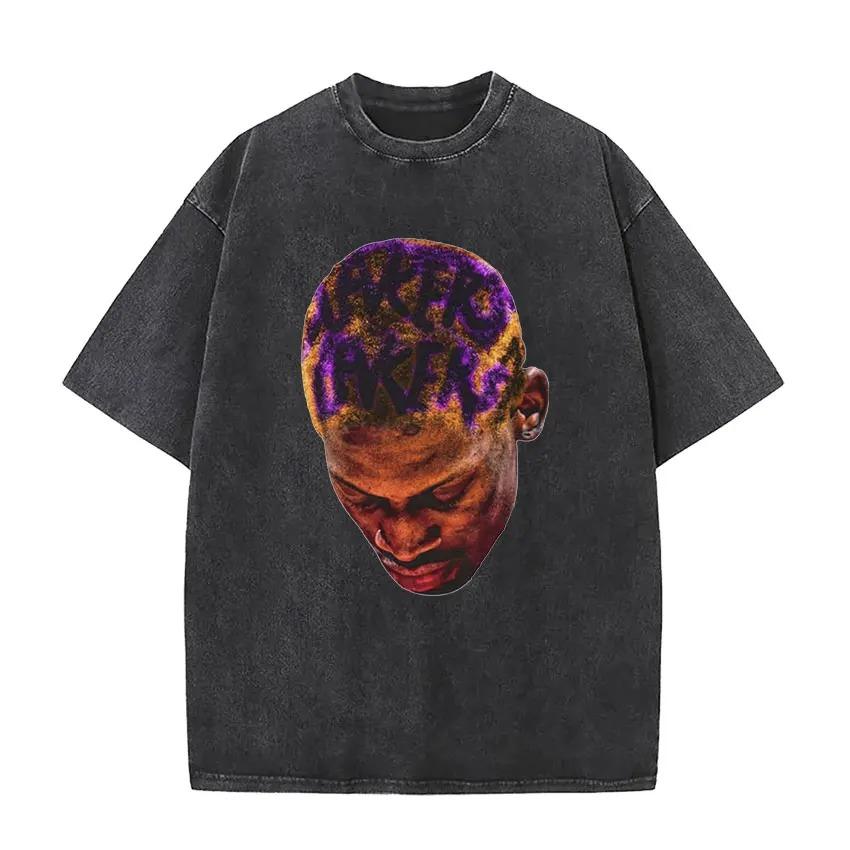 2026 Dennis Rodman Camiseta Lavada Vintage para Hombre y Mujer Genial Hip Hop Gótico Camisetas Oversize Cuello Redondo Moda de Alta Calidad Streetwear