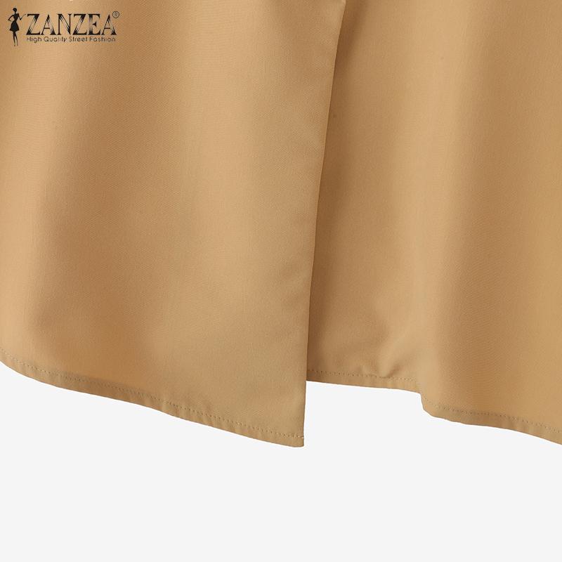 ZANZEA Women Casual Round Neck Summer Short Sleeve Patchwork Blouse