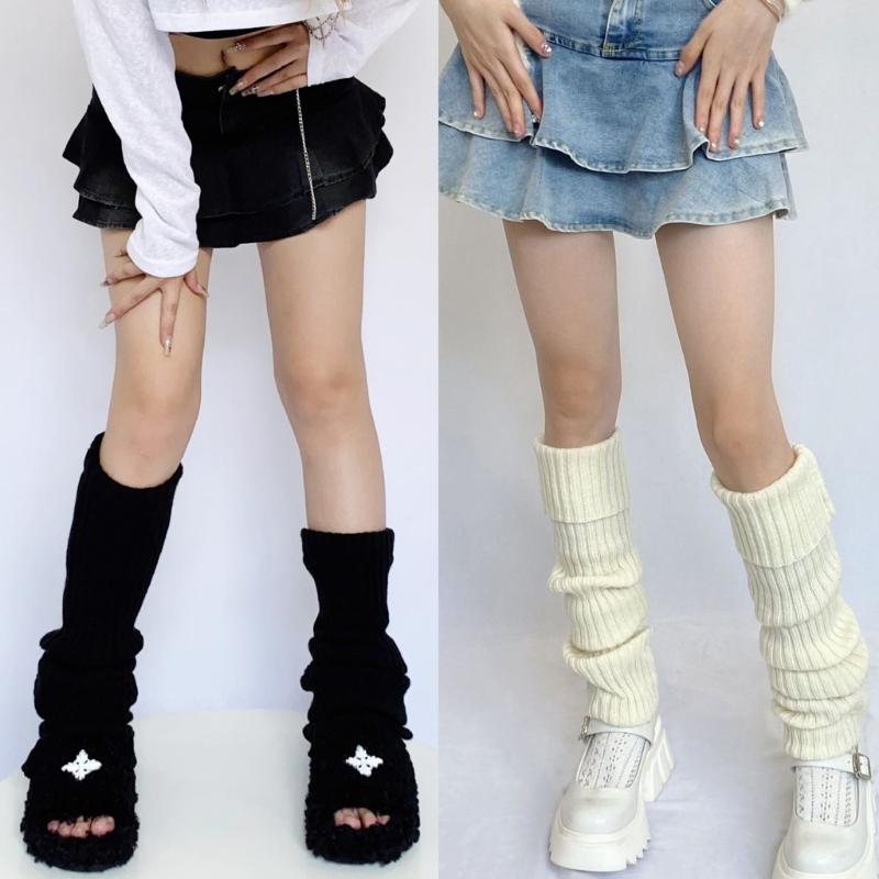 Dames Winter Herfst Dik Geribbelde Gebreide Beenwarmers Harajuku Effen Kleur Japanse Stijl Voetbedekking Dij Hoge Sokken
