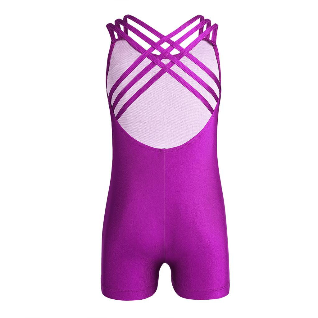 Girls Basic One Piece Cross Back Straps Gymnastic Ballet Dance Leotard Unitards Bodysuit Athletic