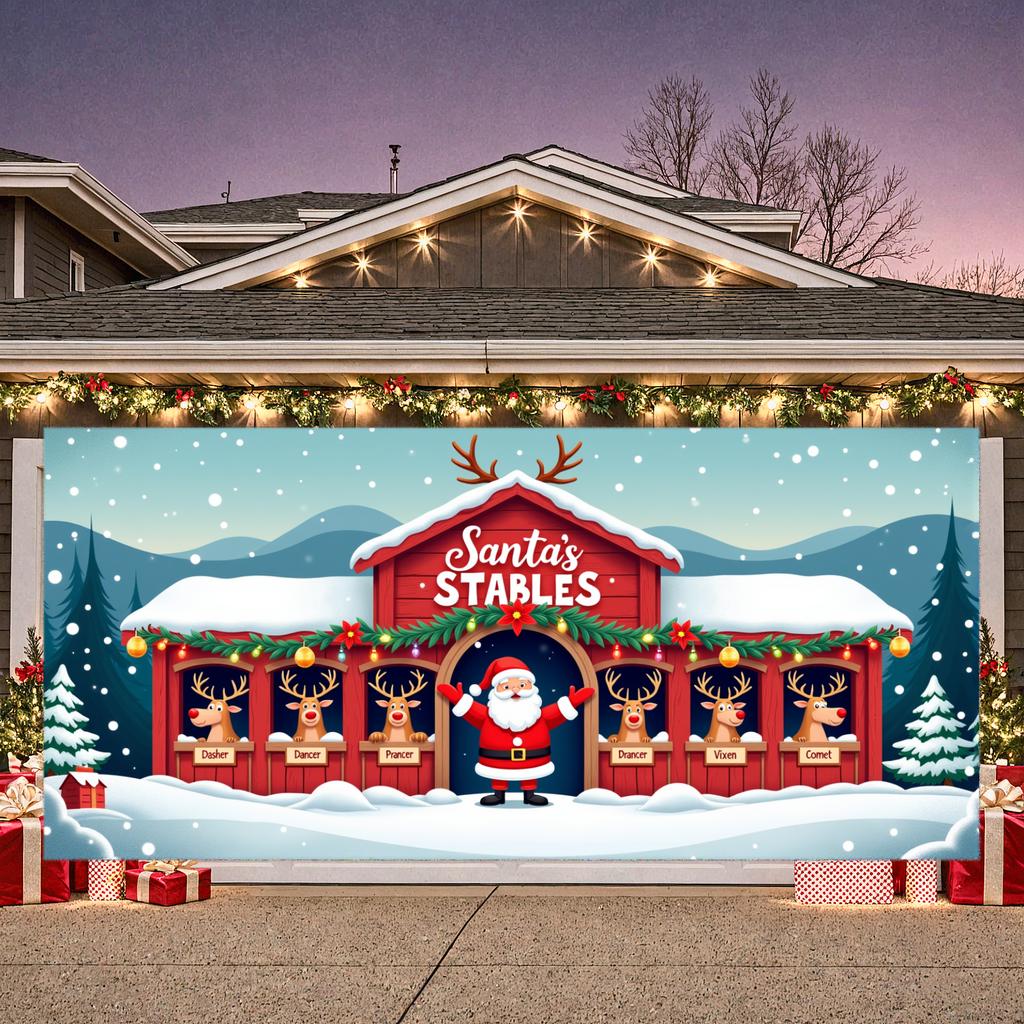 Weihnachtsdekoration Festliches Thema Feiertagsbanner Feiertagsdekoration Illustriertes Santa-Banner für Familienzusammenkunft Winter