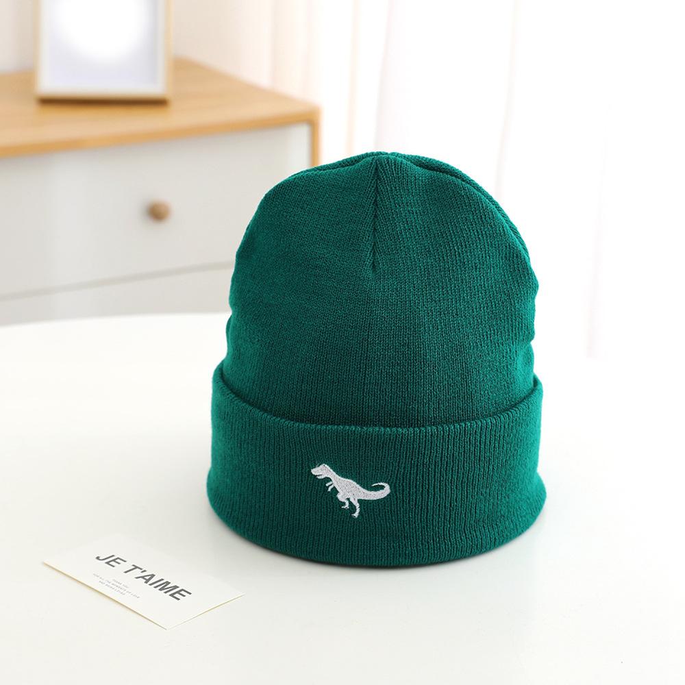 European and American children's autumn and winter knitted hats, boys' embroidered dinosaur standard warm wool hats, simple windproof hats