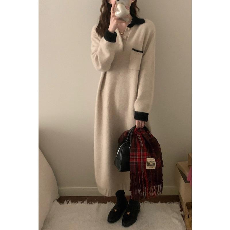 High-end winter knitted dress women's autumn and winter commuting design sense lazy style fashion sweater skirt