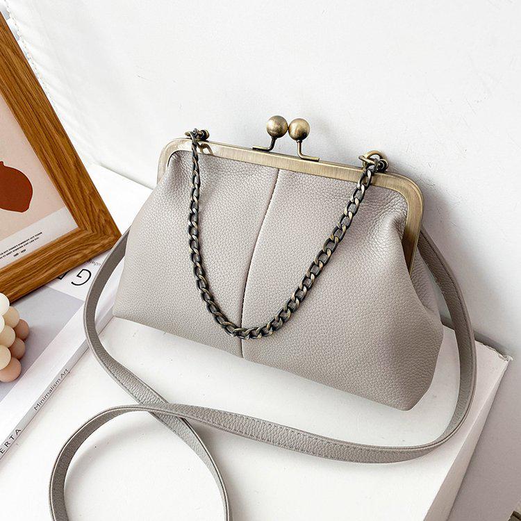 European & American Lychee Pattern Retro Shell Bag: 2026 Versatile Simple Shoulder & Chain Handbag for Women.