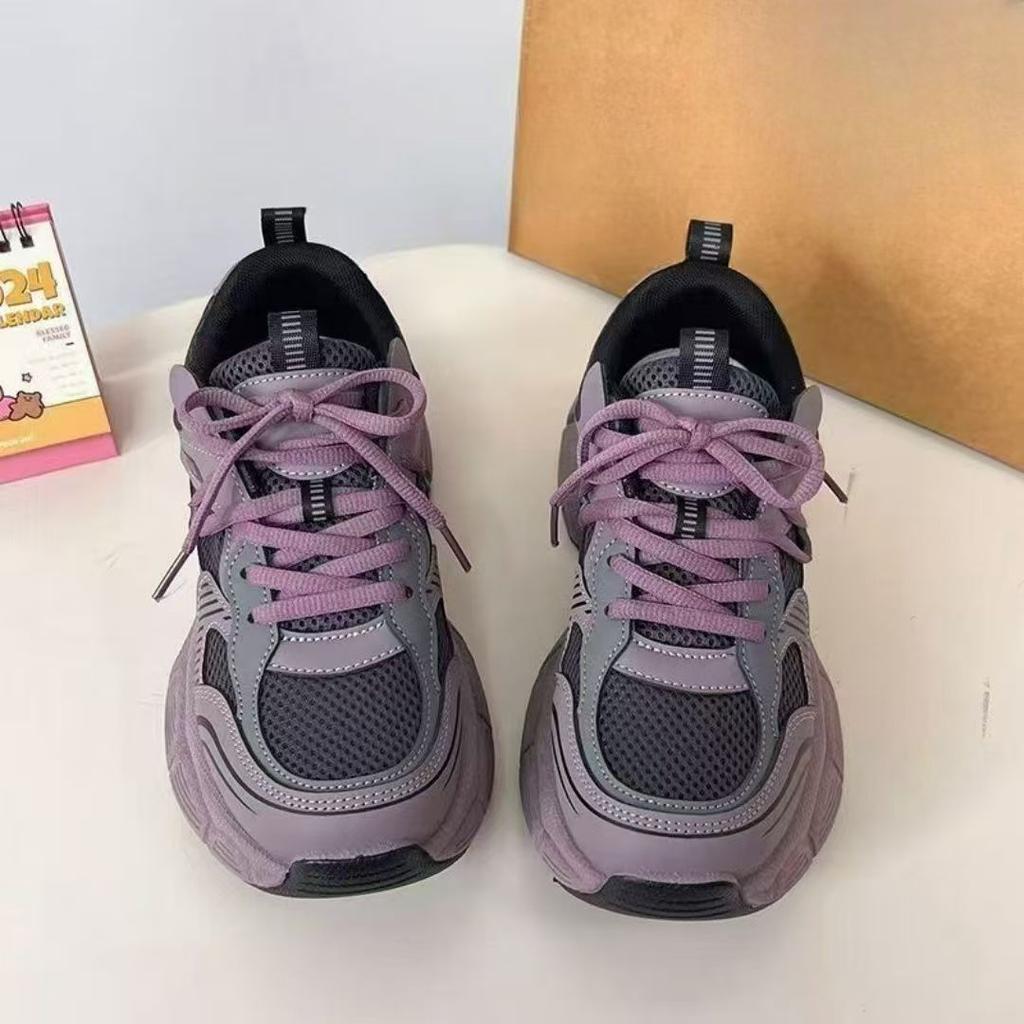 Women's shoes purple platform dad shoes women's new spring super fire versatile small height increase casual sports shoes