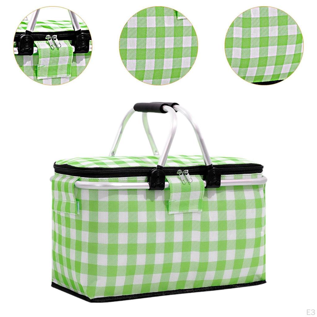 Picnic Basket Sturdy Zipper Foldable Insulated Bag for Barbecue Outdoor Home Yellow