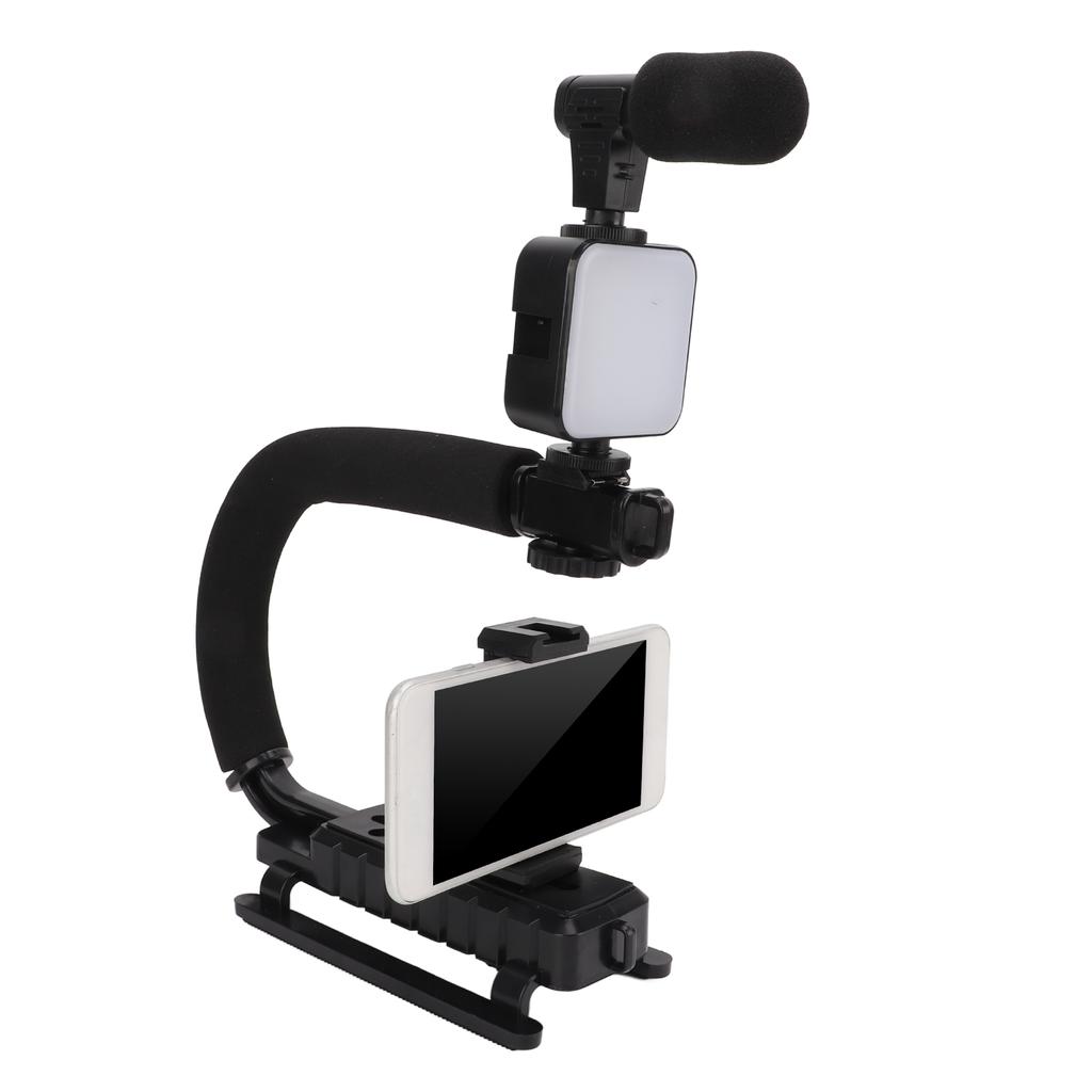 Handheld Video Camera Stabilizer with LED Light Microphone Portable U Shape Camera Stabilizer