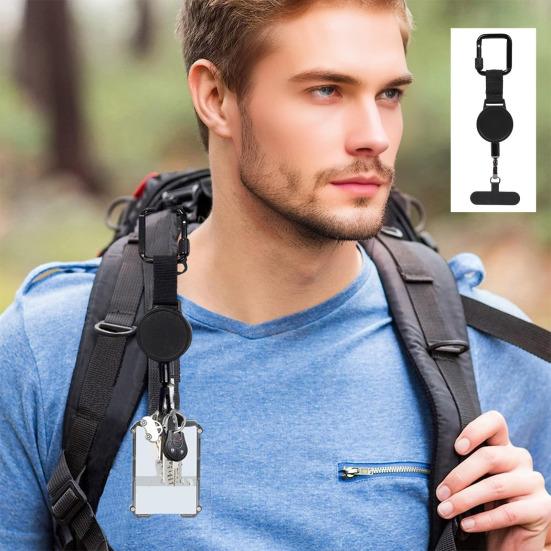 Zatahovací poutko na telefon s klipem na opasek 60cm ocelové lanko klip na telefon proti krádeži a pro hands-free použití univerzální venkovní dobrodružné příslušenství pro telefon
