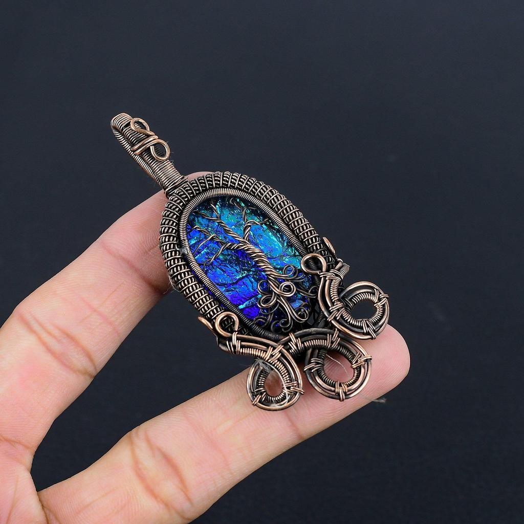 Australian Triplet Opal 999 Copper Wire Wrapped Pendant, Handmade Gemstone Jewelry Pendant Gift For Birthday