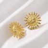 French retro sunflower stud earrings for women, heavy industry hammer texture metal earrings, niche light luxury atmosphere earrings