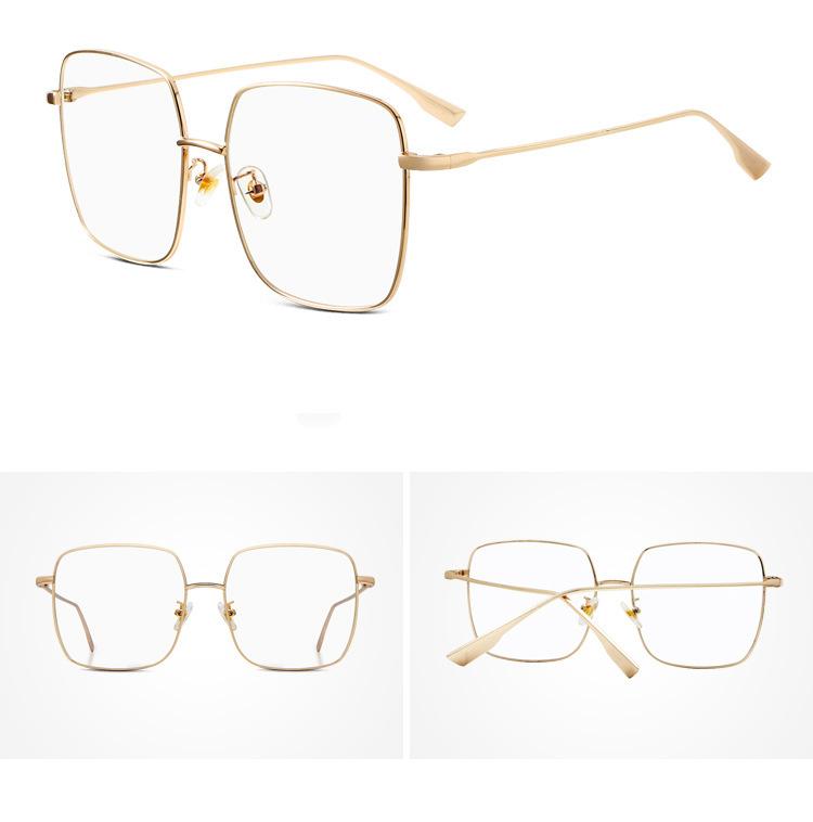 Retro personalized glasses women s large frame gold edge flat mirror large frame round face thin square frame myopia mirror men