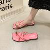 Aphixta Metalen Gesp Dec Dames Teenslippers Zomer Strand Slippers Smalle Band Schuifsandalen Snoepkleur Zoete Slippers Platte Sandalen