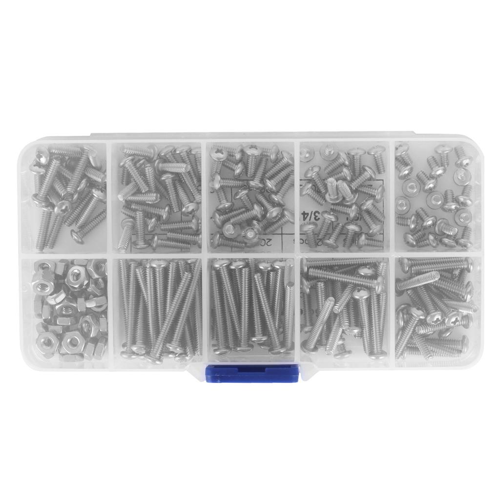 304 Stainless Steel Screws Cross Pan Head Screws with Hex Nuts Washers Screw Kit220pcs #4 40UNC