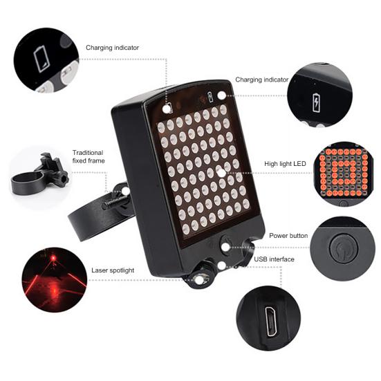 Bicycle Bike Remote Control USB Rechargeable Rear Tail Turn Signal Light Lamp