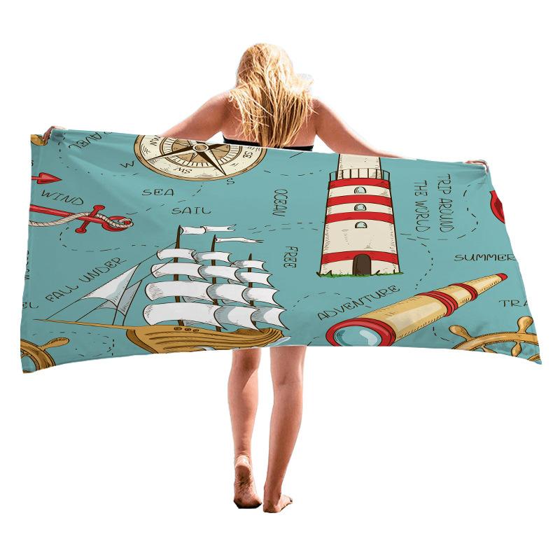 Cartoon Ship Sailor Series digital-printed polyester Superfine fiber double-sided fleece Beach vacation bath towel, beach towel