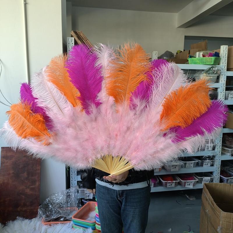 Mixing colour Ostrich Feather Hand Fan 70cm 100cm Fluffy Plumes Fan for Wedding Burlesque Stage Dance Performance Carnival Props
