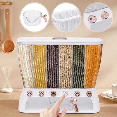 Durable For Kitchen Cereal Storage Dispenser Six-grid Dry Food Dispenser With Rice Hopper