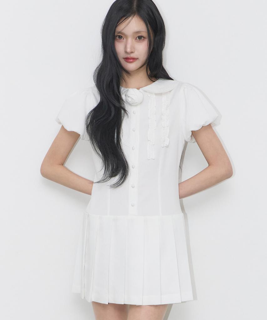 Iligo Rose Pleated Mini Dress White