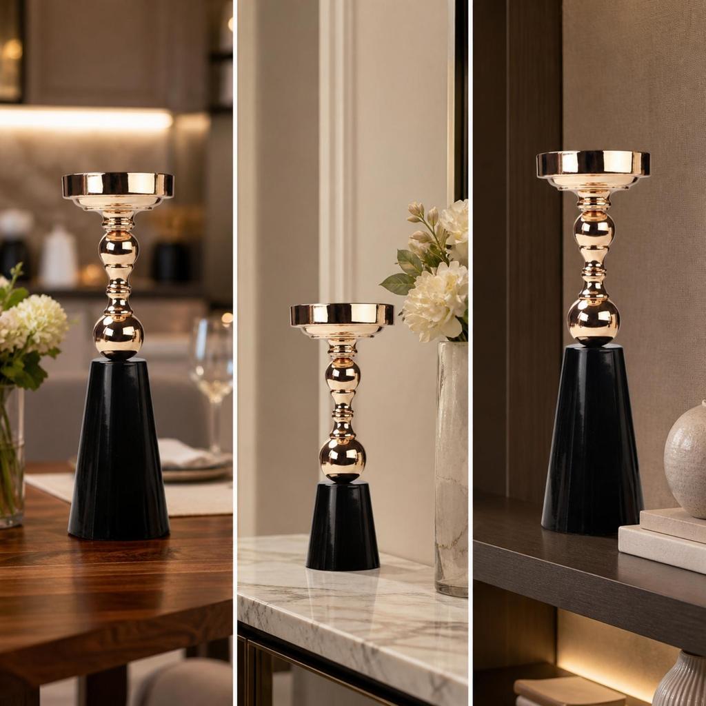 Freestanding Metal Alloy Candle Holder Shiny for Romantic Dinners, Mantel