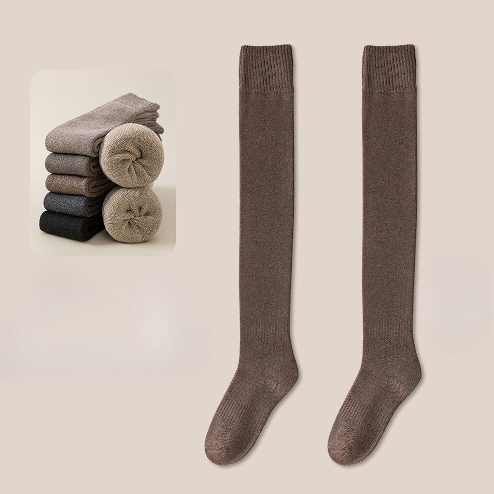Knee-high Socks for Women, Autumn and Winter, Plush and Thickened Calf Socks, Winter Long Leg Solid Color Knee Protection Socks