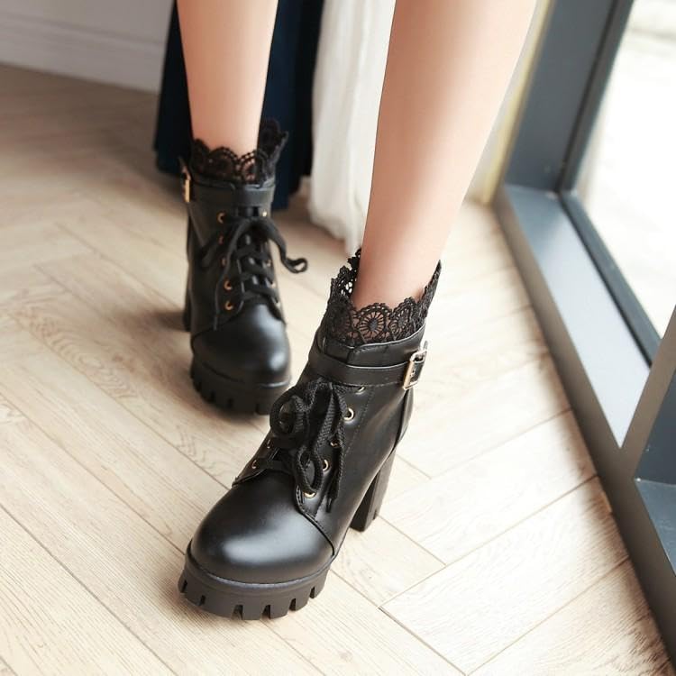 VCWinMeety Platform Short Boots with Thick Thick Shoes for and Side Casual Cold Black Size Women's Boots, Soles, Mass-Produced Lace-Up Shoes, Heels,