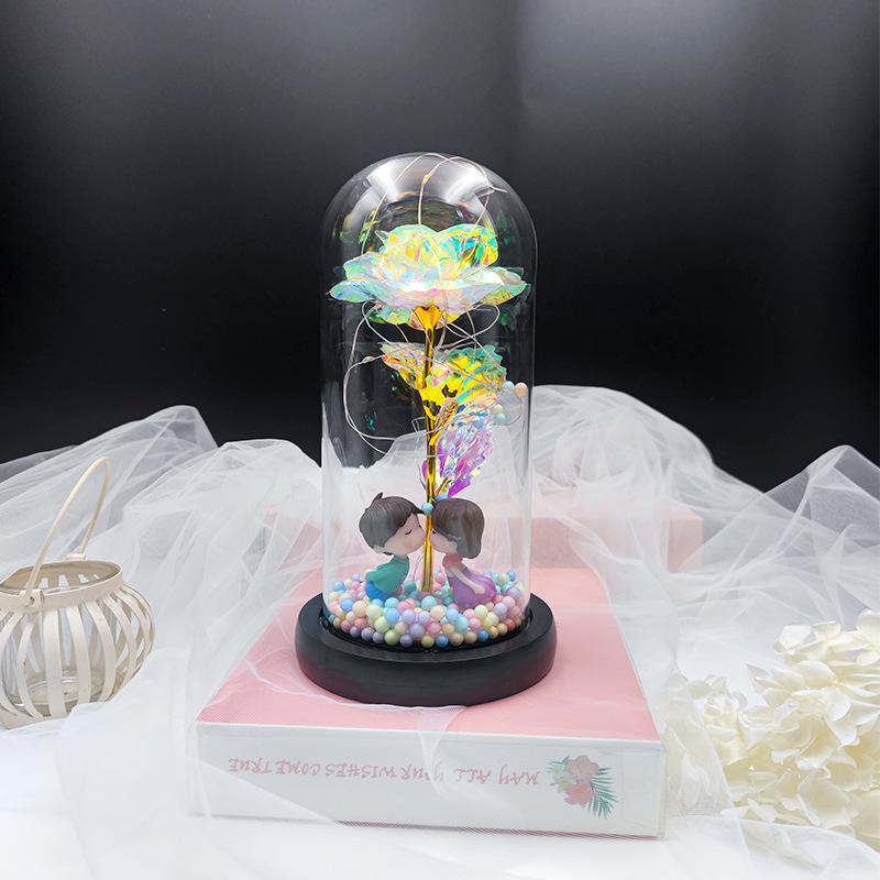 Send girlfriend birthday immortal rose glass cover luminous ornament source immortal flower gift box