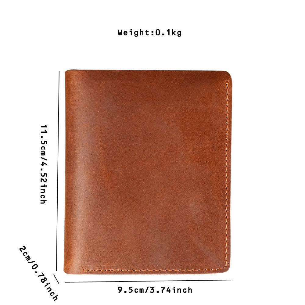 Men's Business Vertical Crazy Horse Leather Wallet, Genuine Leather Bifold Wallet with Multi-Card Slots & ID Window 100% Leather