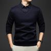 Men's Winter Knitwear Sweater: Thickened, Faux Two-Piece Design, Velvet-Lined, Long Sleeve with Shirt Collar.