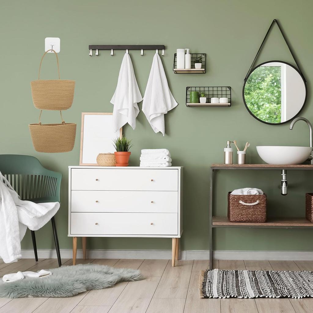 PATIKIL Hanging Basket Over The Door, 2-Tier Hanging Woven Cotton Rope Wall Mounted Storage Baskets Organizer Decorative for Books Flowers Closet