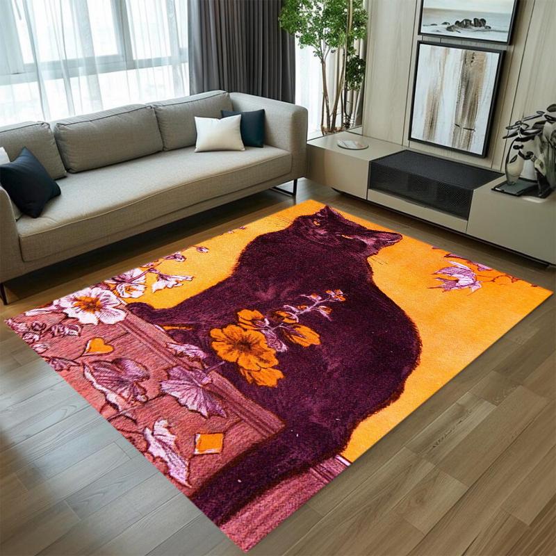 

Luxury Two-Tone Cat Rug Black & Orange Print Non-slip Washable Elegant Floor Mat for Living Room Bedroom Gift for Cat Lovers 40X60cm