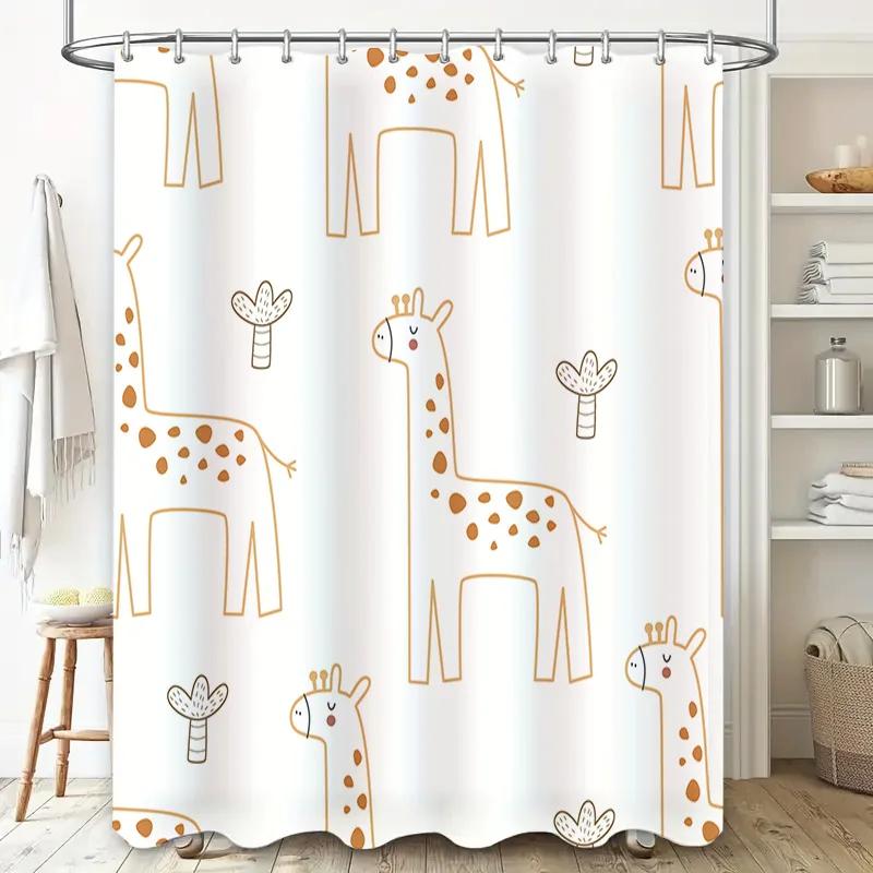 Cotton Cartoon Animal Print Shower Curtain for Kids Bath Room Decor Waterproof Home Cleaning Supplies White Color Decoration 3D