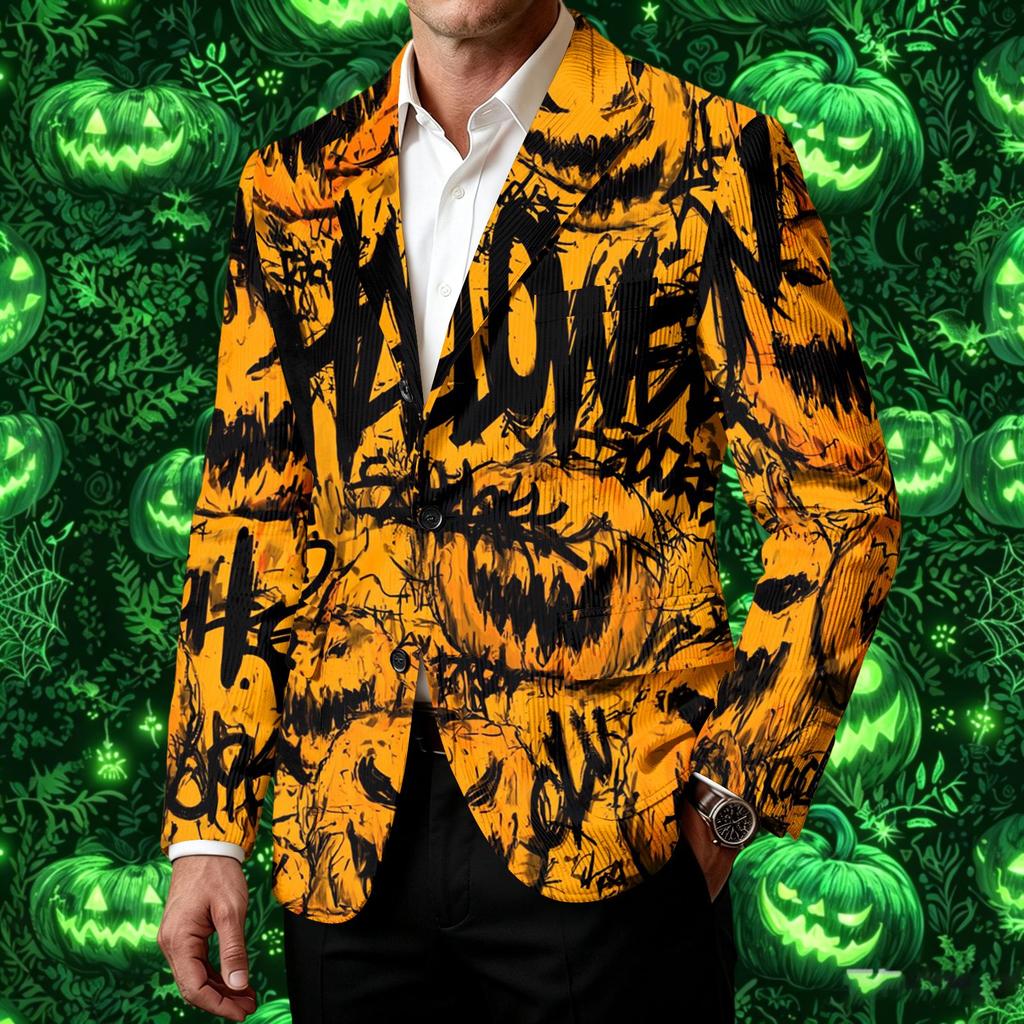 Męski sztruksowy styl biznesowo-casualowy z nadrukiem na Halloween