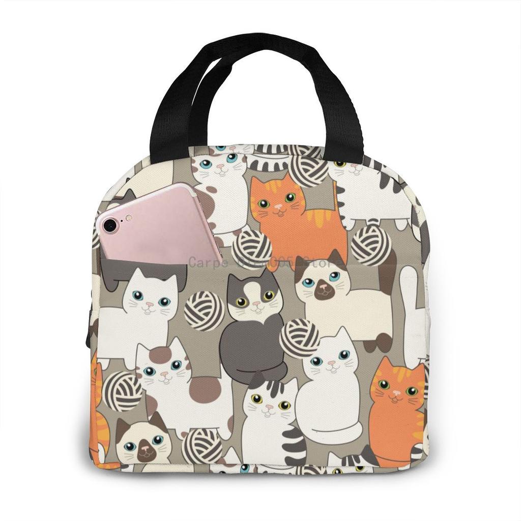 Insulated Lunch Bag Thermal Funny Cartoon Cats Tote Bags Cooler Picnic Food Lunch Box Bag For Kids Women Girls Men Children