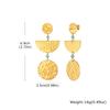 Exquisite Stainless Steel Pleated Texture Geometric Large Dangle Earrings for Women, Gold Plated Delicate Vintage Jewelry