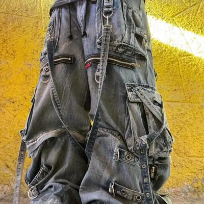 ROADVIBE Streetwear Heavy Jeans Y2K Clothing Men Women Hip Hop Retro Pockets Baggy Cargo Pants Baggy Jeans Low Rise Wide Leg Trousers