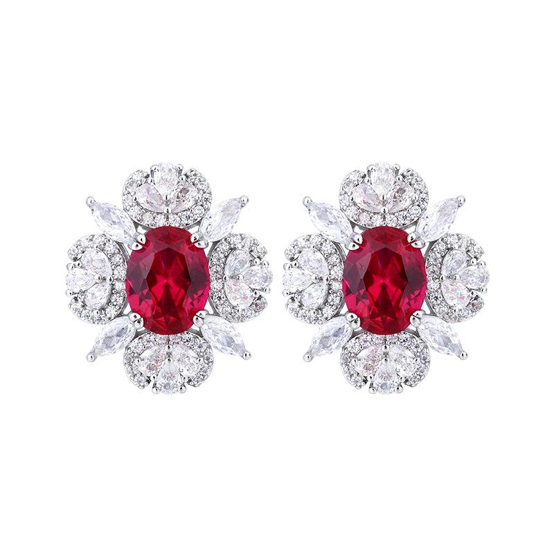 Jewelry Copper Bottom Gold-Plated Simulation Red Corundum Retro Suit Female Main Stone 10 * 14-8 * 10