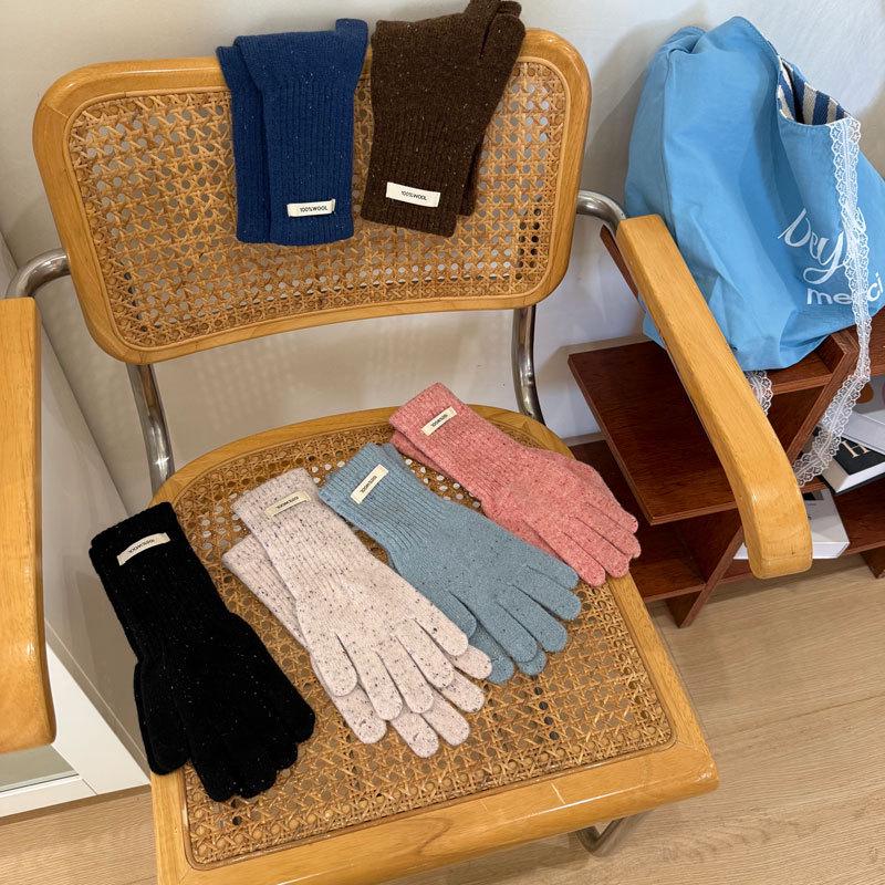 Damen-Touchscreen-Wollhandschuhe - Gesprenkelt, Lang, Warm, Gestrickt, Einfarbig für den Winter