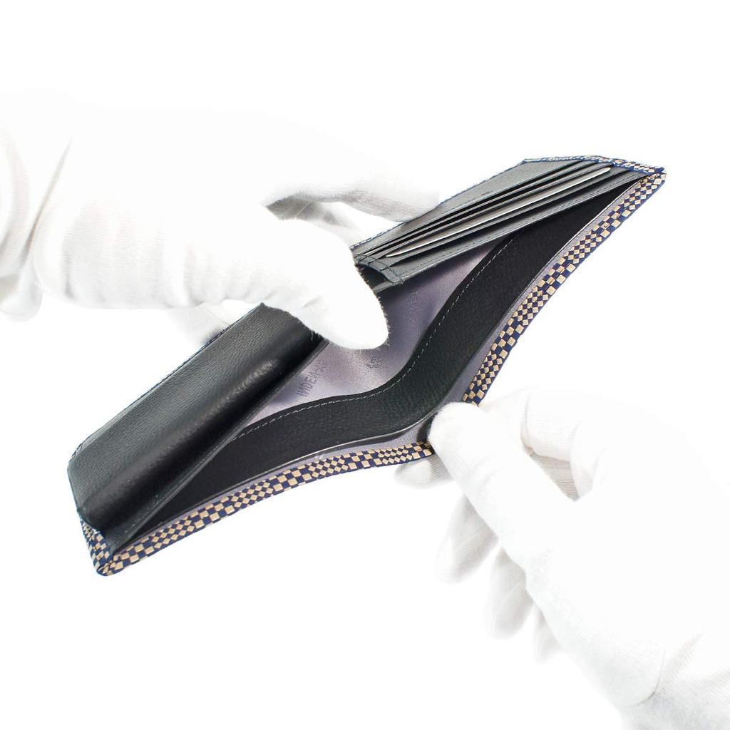 Inden Bifold Bill Pocket Coin Purse Navy Blue X White Small Checkered Pattern Custom Color [Indenya] Wallet, Wallet, J, Included, Deerskin, Lacquer,
