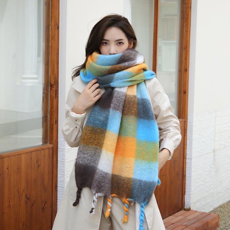 Braided Autumn and Winter Scarf for Women New Thick Warm Soft Waxy Scarf Winter Thick Tassel Scarf