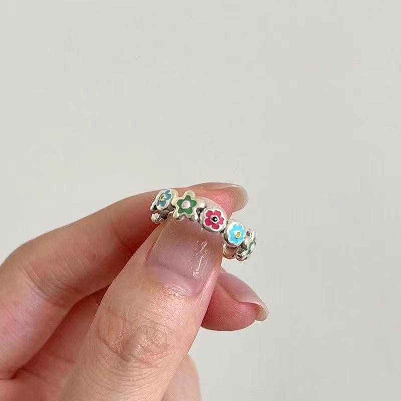 Korean Flower Silver-Plated Enamel Adjustable Ring - Hyun-ah Collection