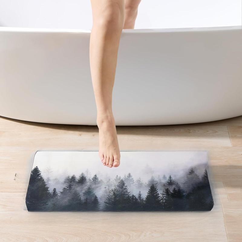 Misty Forest Bathroom Rug Thin Doormat Floor Mat Absorbent Quick Dry Non Slip Diatomaceous Mud Mats with Rubber Backing Tub Sink Laundry Kitchen