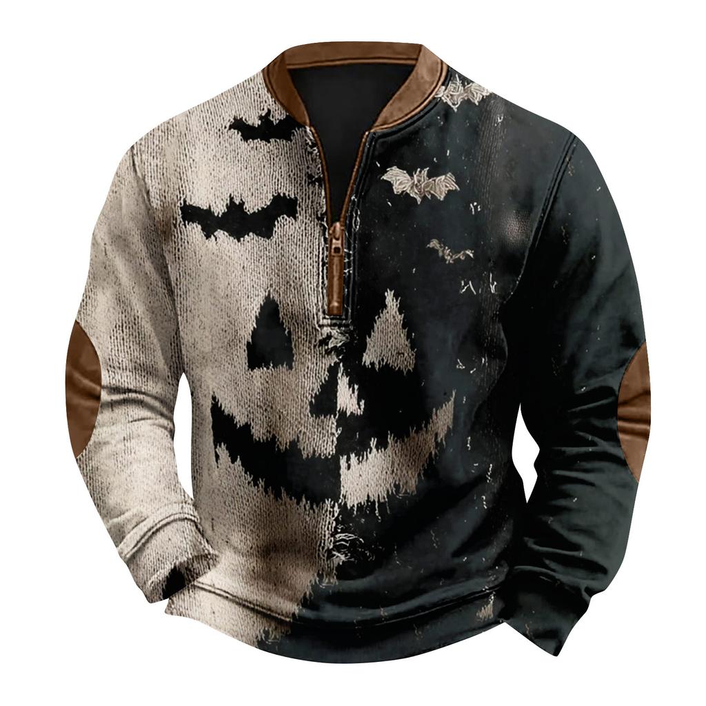 Men's Casual Fashion Christmas Printed Hoodless Sweatshirt Wide Men's Loose Button Stand Collar Hooded Sweatshirt