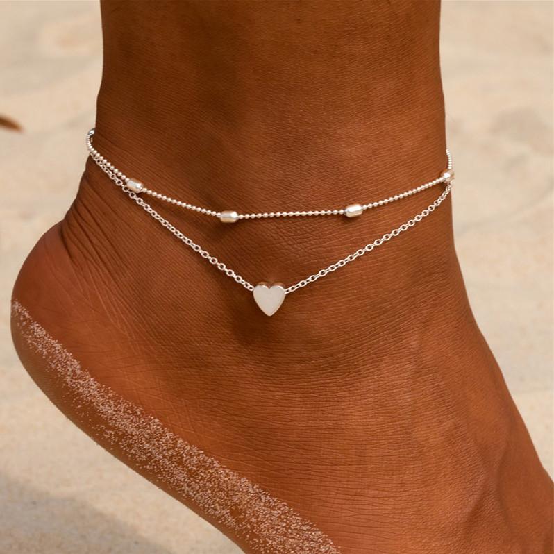 Double Layer Anklets For Women Pearl Streaming Pendant Foot Chains 8 Shape Beach Bracelet Anklets Solar System Bracelet