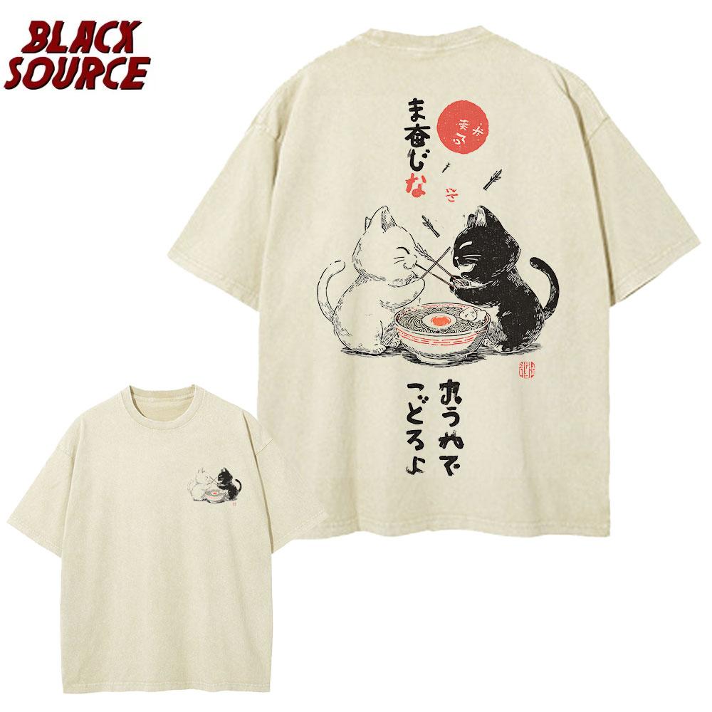

T Cotton Tshirt Short Sleeve Tops Tees Hip Hop Japanese Harajuku TShirt Men Streetwear Funny Cartoon Cat Graphic T Shirt S