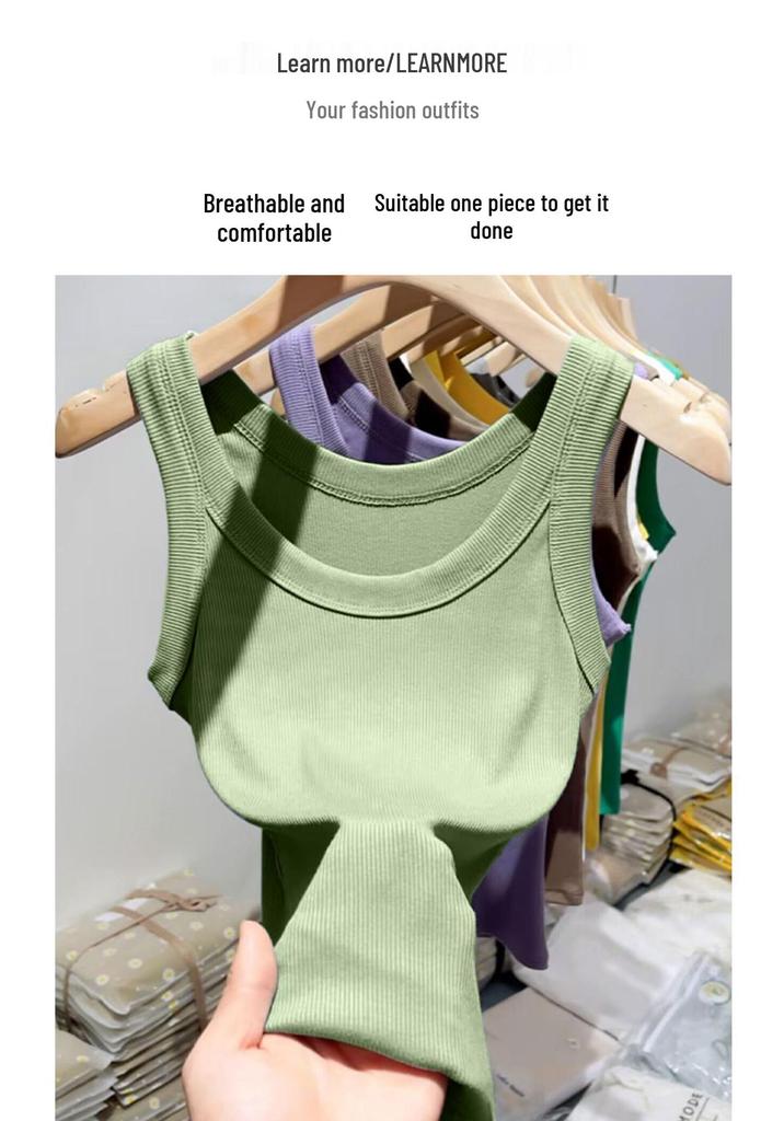 Damen Sommer Modal Geripptes Trägertop mit integriertem BH