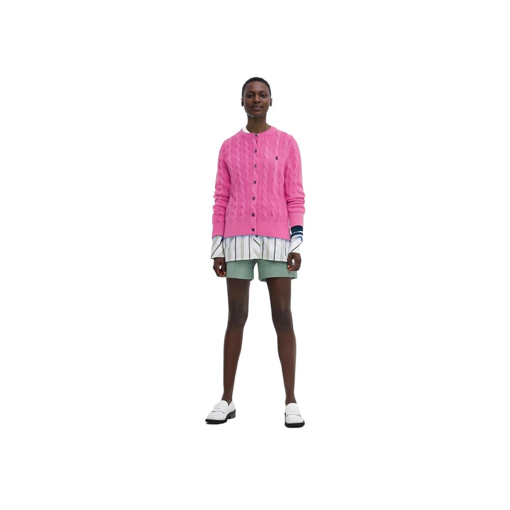 Polo Ralph Lauren SS23 Solid Color Embroidered Cable Knit Long Sleeve Sweater Women sweater Rose-Red 211891643007